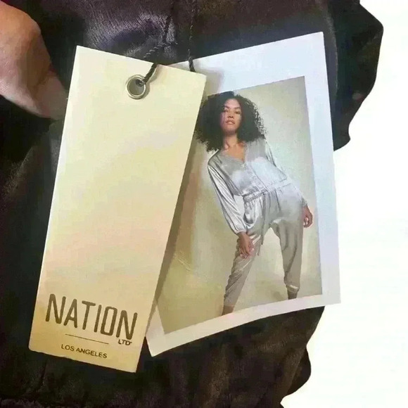 NWT Nation LTD Salma Tracksuit Jumpsuit Liquid Metal Grey Satin Small - Picture 3 of 7